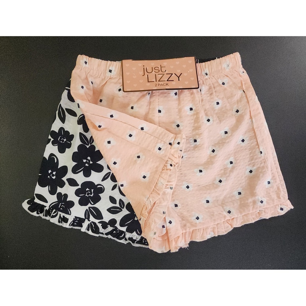 Just Lizzy Shorts 2-Pack Girls 10 Peach & Black Floral Ruffle Hem